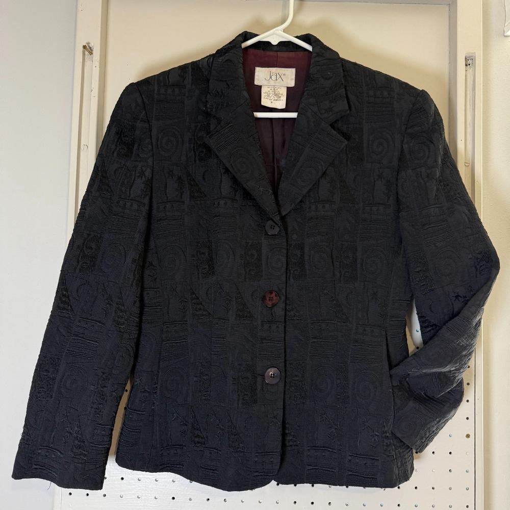 Jax Blazer Women's Size 6 Navy Blue Textured 3-Button Jacket Office Career